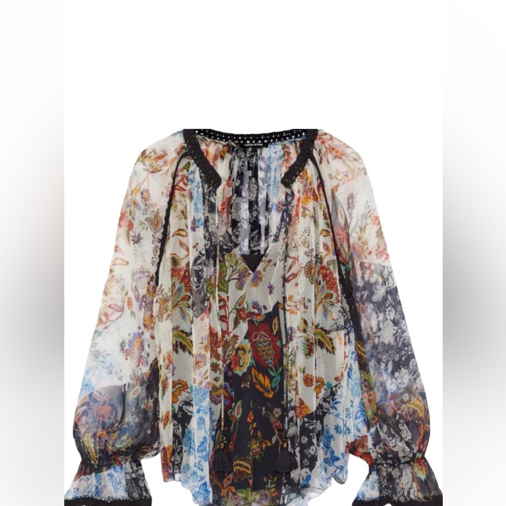Anthropologie Floral Sheer Blouse XS Long Sleeve Boho Lightweight